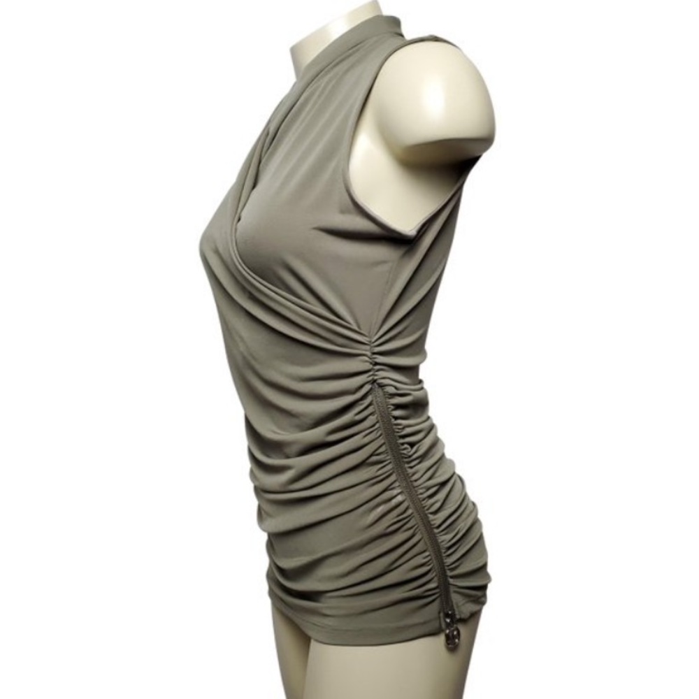Michael Kors Olive Green Cross-front Side-zip Blouse Sleeveless Sz Medium